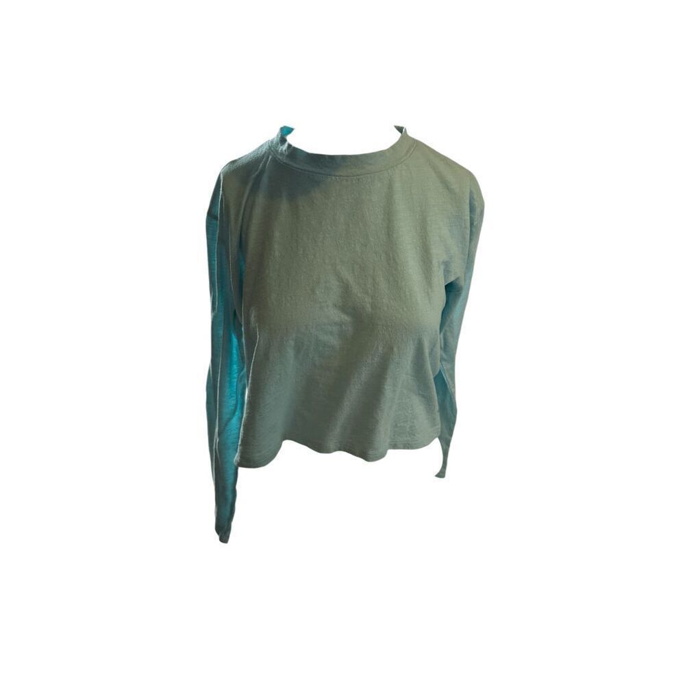 PINK Victoria’s Secret Cropped Top Long Sleeves Sz S Crew Neck Cotton Blue